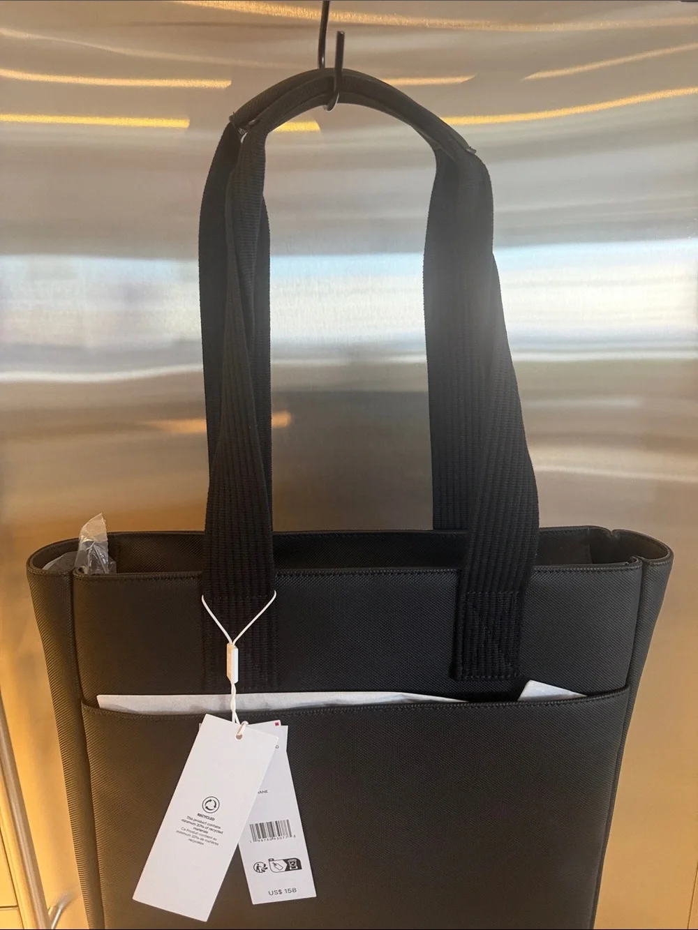 Lacoste Black Vertical Messenger Tote NWT